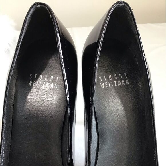 Stuart Weitzman Black Platswoon Pump Heel Shoes Patent Leather Size 7 1/2 - Picture 9 of 16